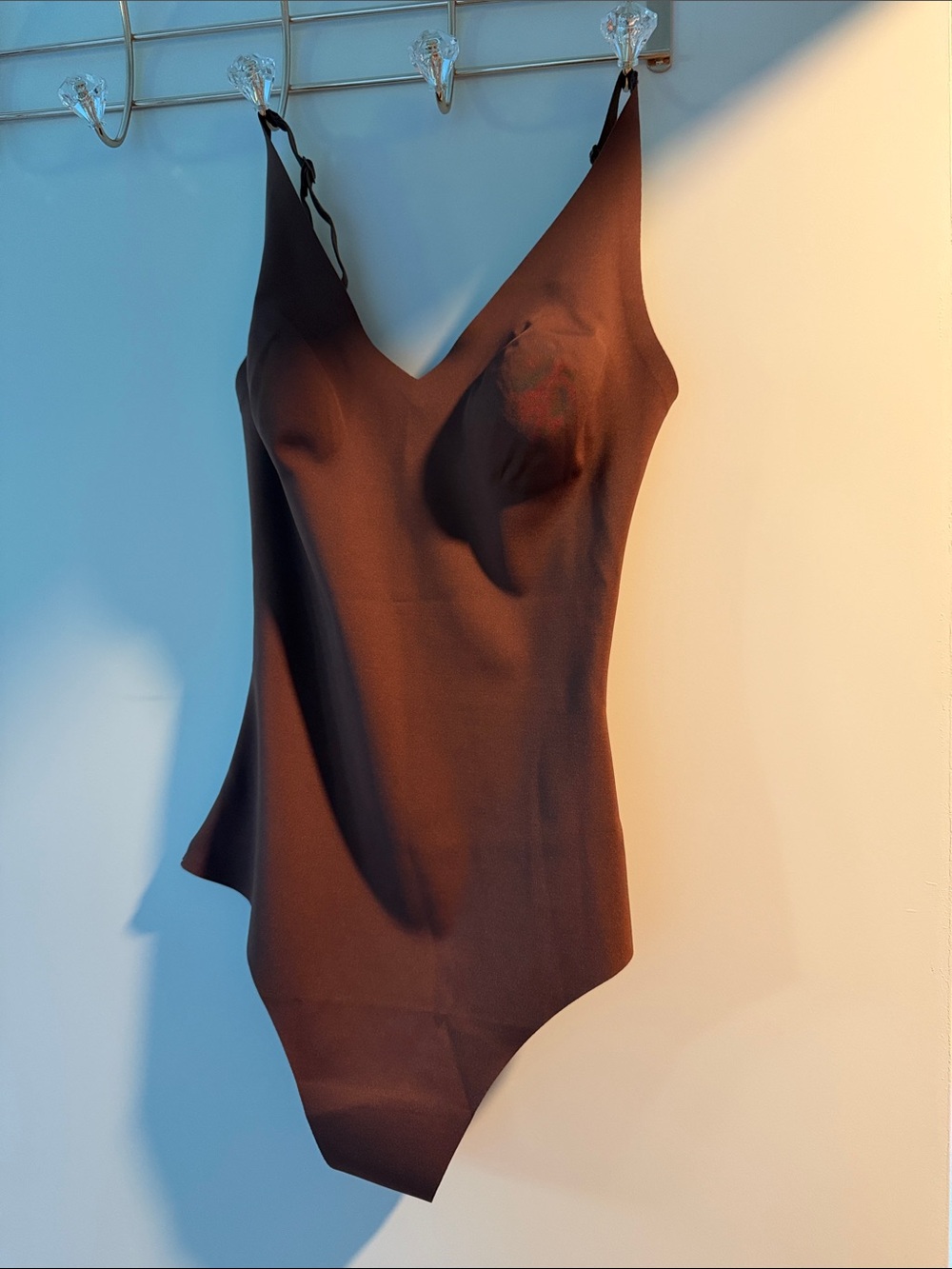 Sleek V-Neck Chocolate Brown Bodysuit